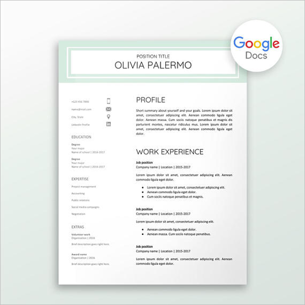 Resume Template Google Docs