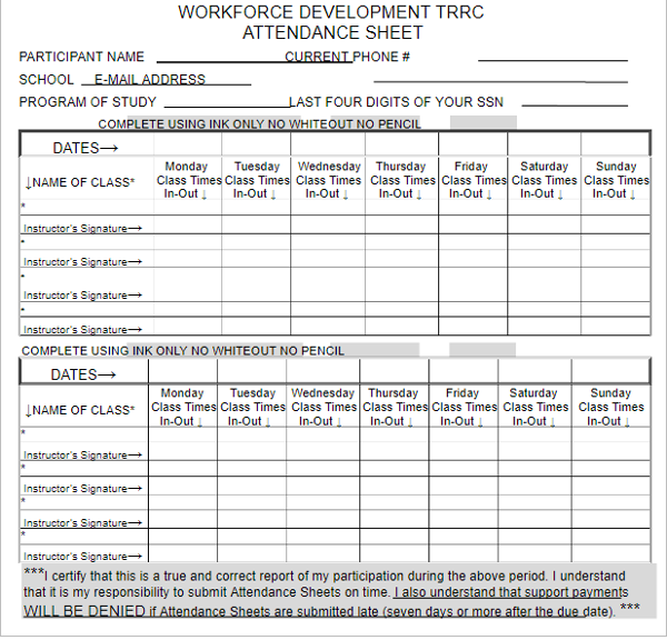 Sample Attendance Sheet Template