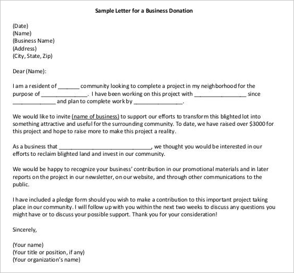 Sample Letter for a Business Donation