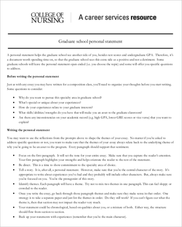 college personal statement format