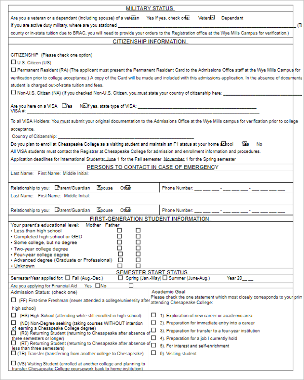 20 College Admission Form Templates Free Word PDF Sample Format