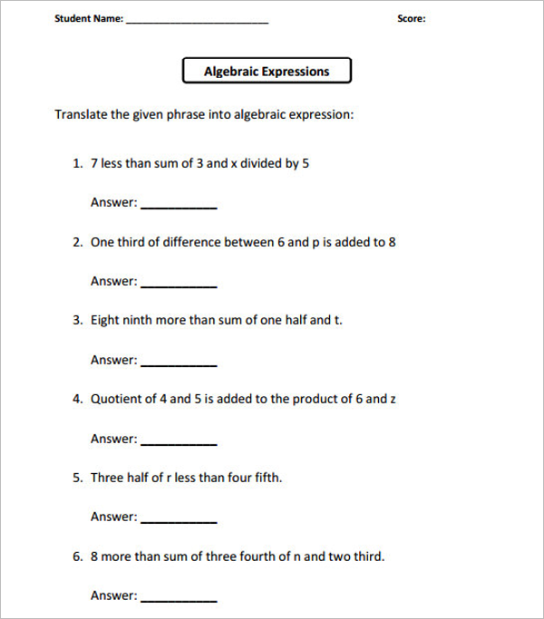 School Worksheet Template