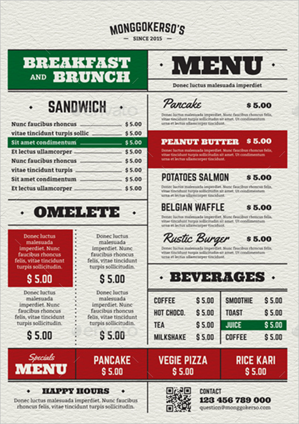 Simple Breakfast Menu Design