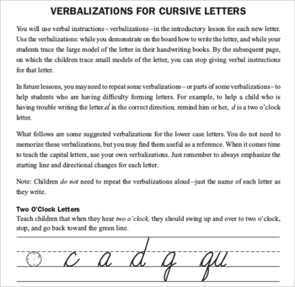 Verbalizations for Cursive Letters Template