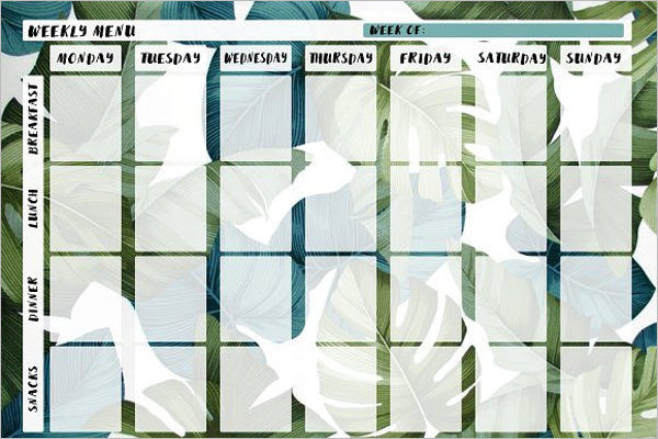 Weekly Breakfast Menu Template