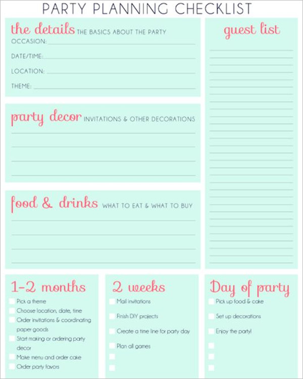 FreeÂ Party Planning TemplateÂ 