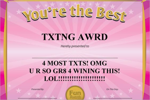 Sample Funny Certificate Template