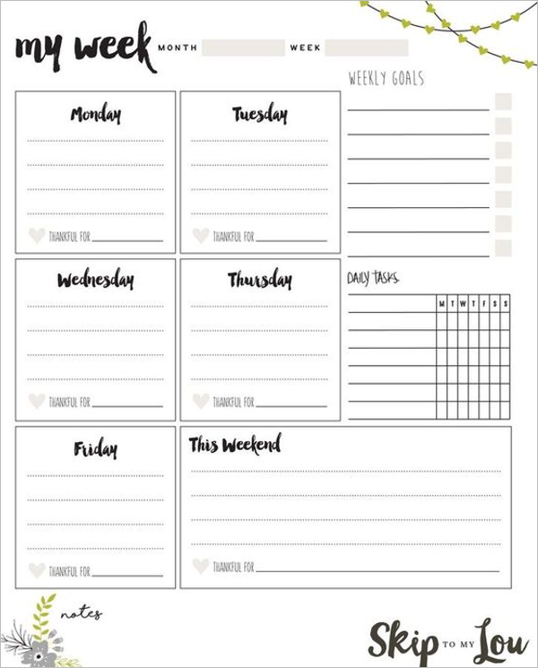 Unique Weekly Planner Template
