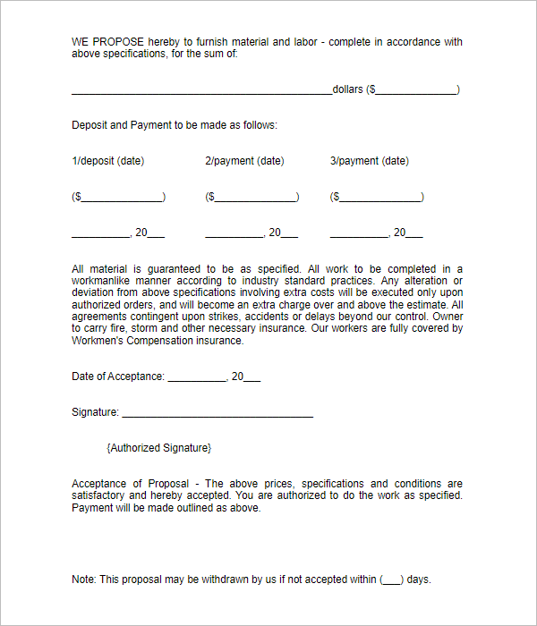 Bid Proposal Format Template