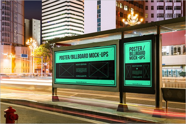 Bus Stop Billboards MockupÂ Free PSD