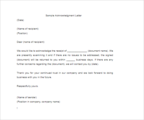 CharityÂ Acknowledgement Letter Template