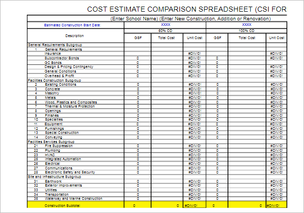Cost Comparison Chart Template