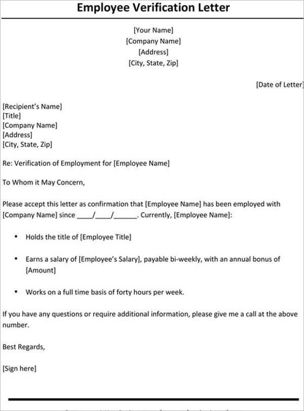 Employee Income Verification Letter Template