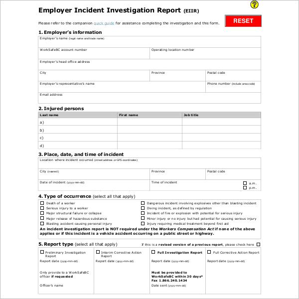 EmployeeÂ Investigation Report Template