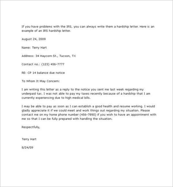Hardship Letter Template for Request