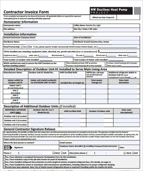 Invoice Template For Contractor