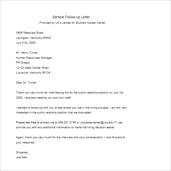 15+ Free Follow Up Letter Templates Sample Word Formats