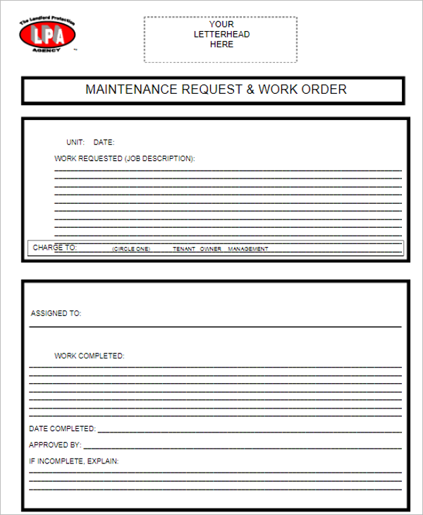 Maintenance Work Order Template