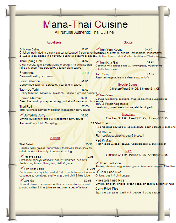 Online Menu Template
