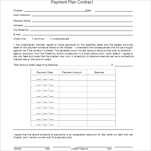 Payment Plan Contract Template