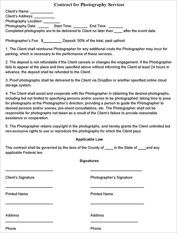 freelance photography photography contract template