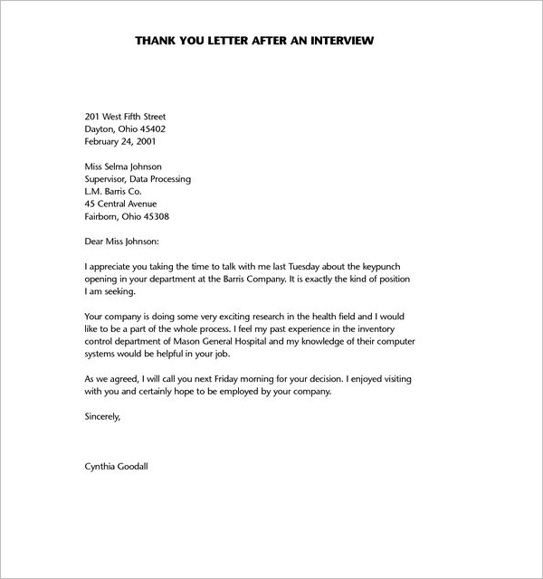 17+ Best Interview Thank You Note Templates Free Examples