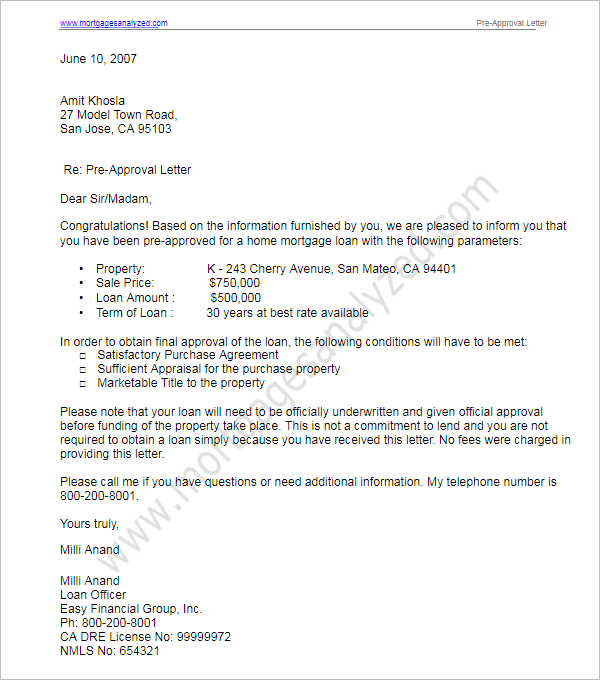 Pre Approval Letter Template