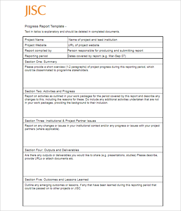 ProgressÂ  Report Template For Business