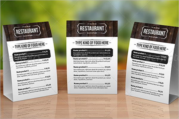 Table Tent Menu Card Design