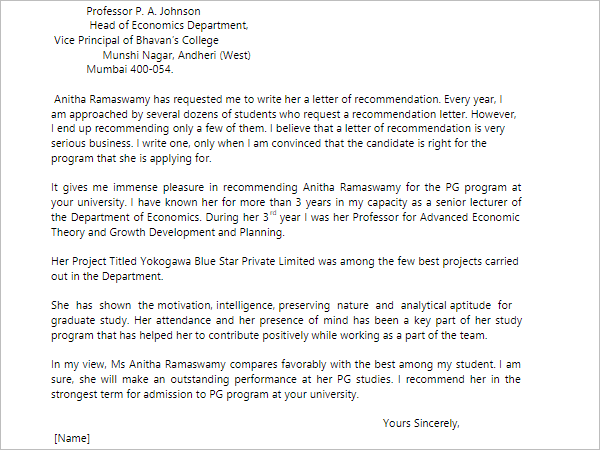 2 SampleÂ Recommendation Letter Template