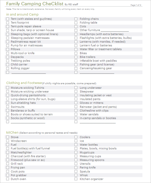 4 Camping Checklist Excel