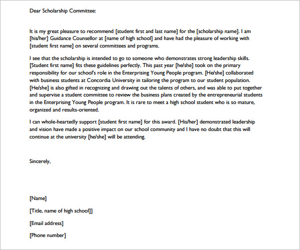 8 Letter Of Recommendation For Scholarship