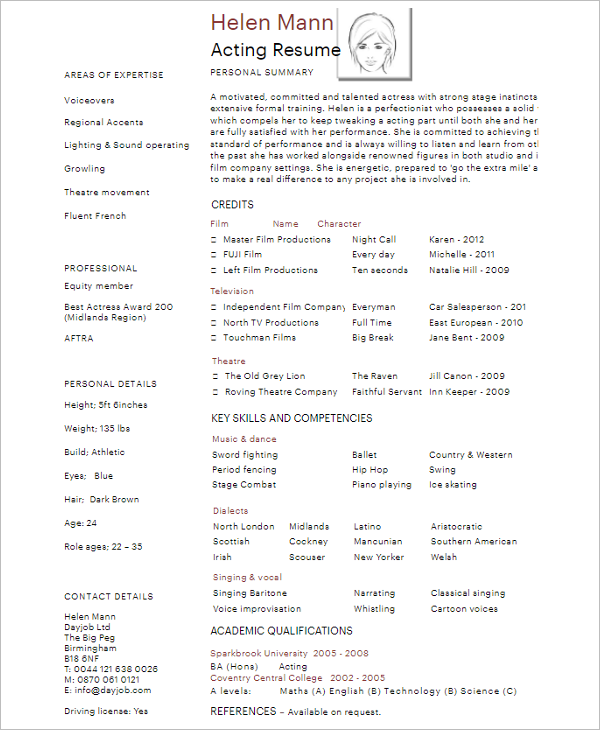 Acting Resume Template Word