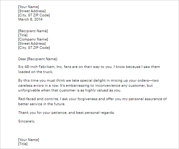 Apology Letter Format To HR