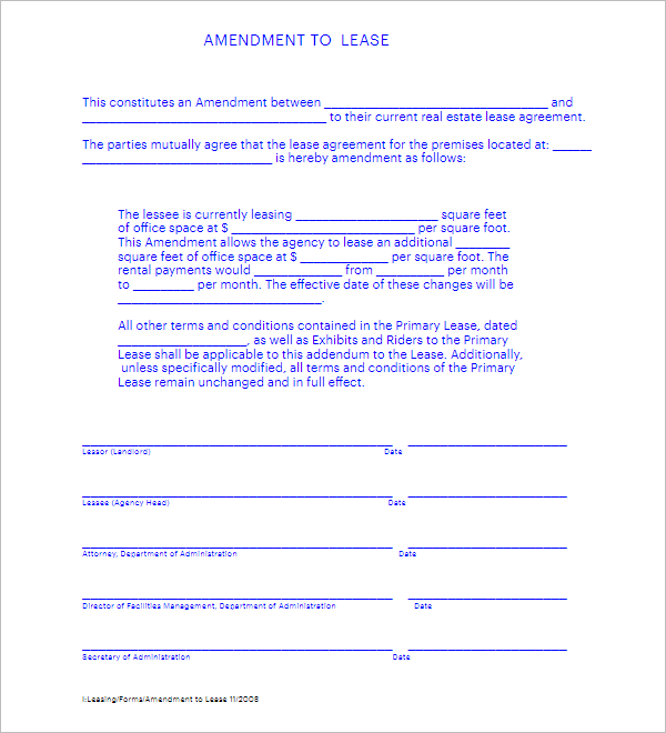 3 Lease Amendment Form