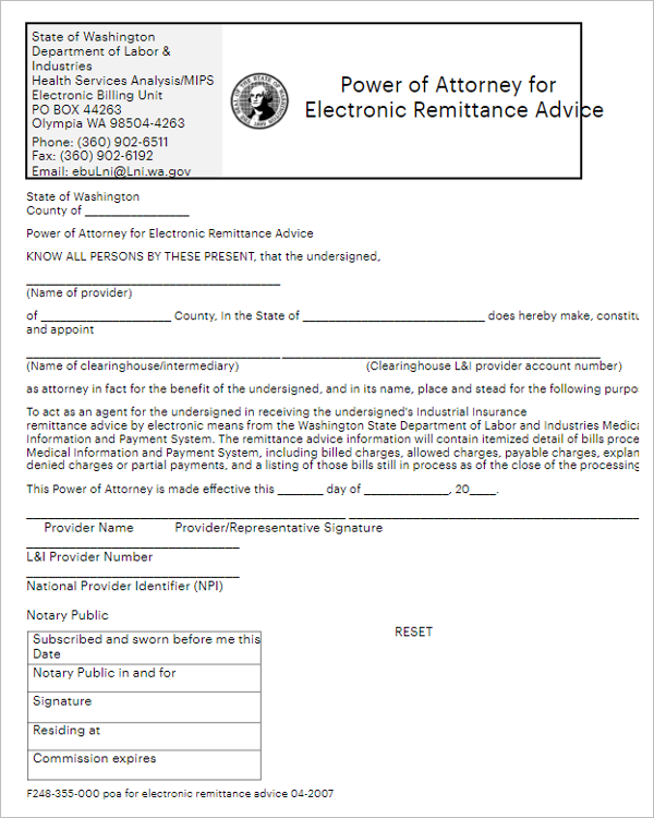 Act Power of Attorney Form