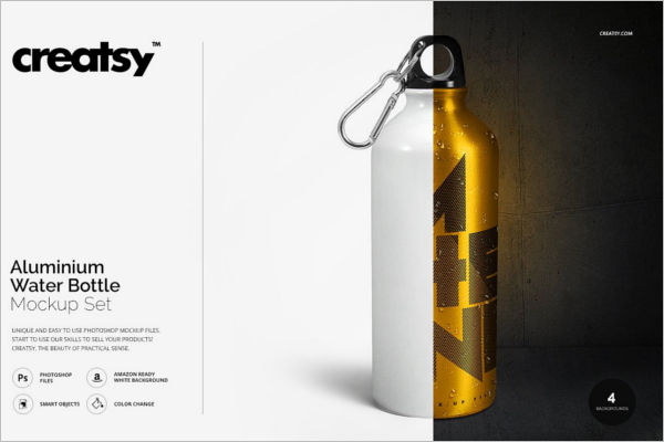 Aluminium Water Bottle Mockup Set