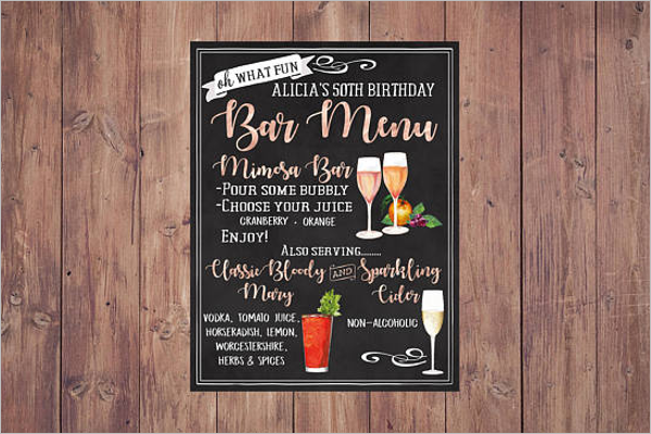 Birthday Cocktail Menu Card Template