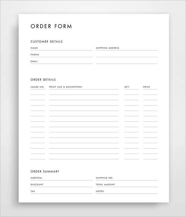 Blank Package Order Form