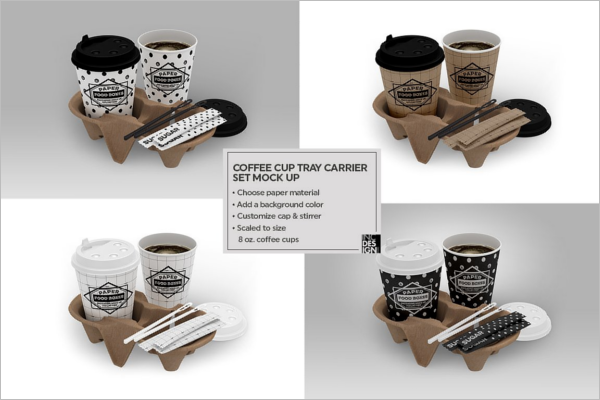 Coffee Set Carrier Packaging Mockup