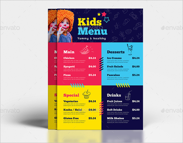 Kids Menu A4 Size Design