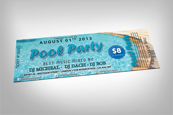 Pool Party Ticket Mockup Free Design