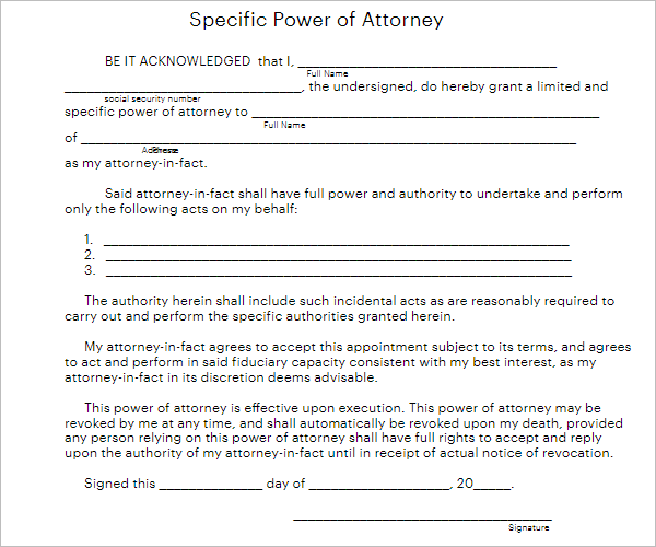 Power Of Attorney Form