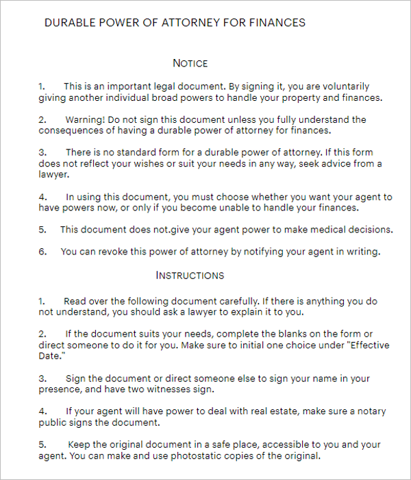 Power Of Attorney Sample