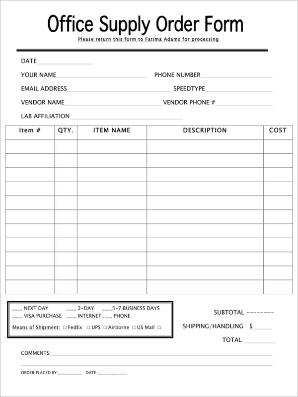 Retail Purchase Order Form Template