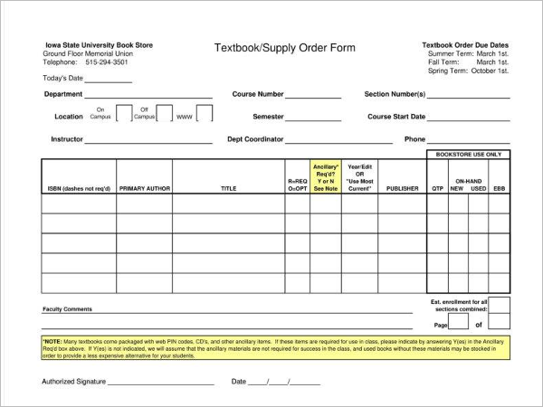 Retail Supply Order Form Template