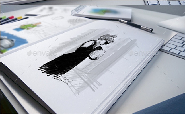 Sketchbook Mockup Illustration Template