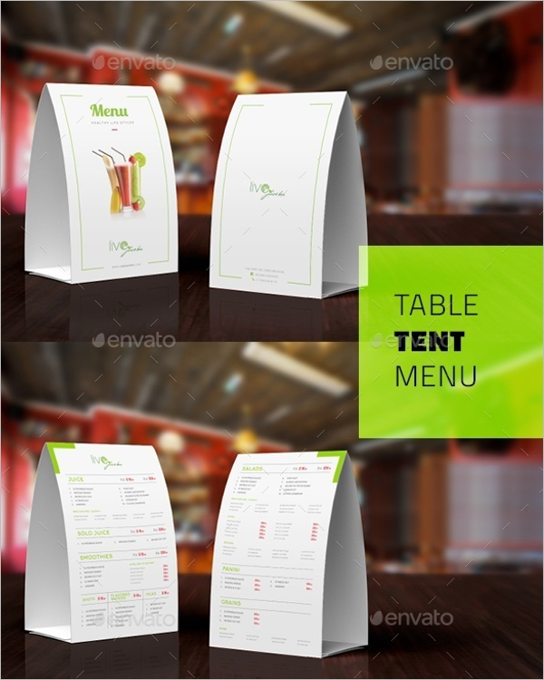 Table Tent Bar Menu Design