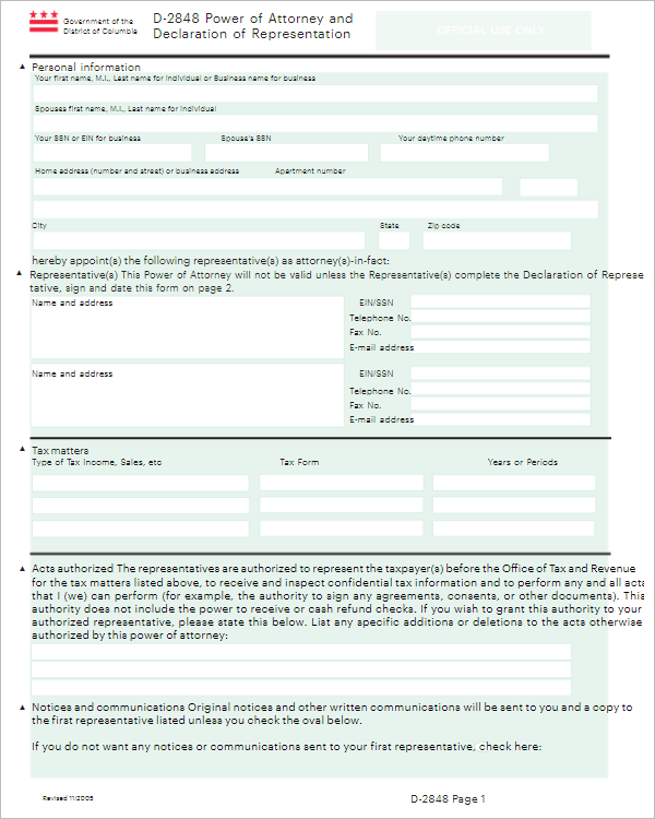 Tax Power of Attorney Form