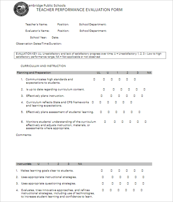 26+ Teacher Evaluation Forms Free PDF, Doc, Word Templates